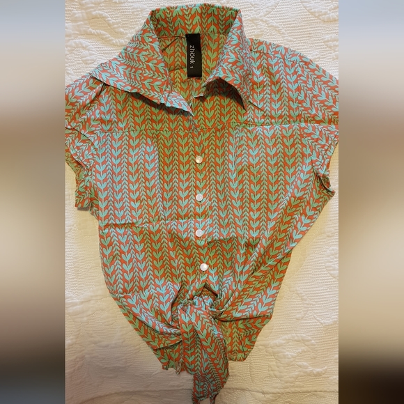 Zhouk tie-front summer print top - Picture 8 of 8